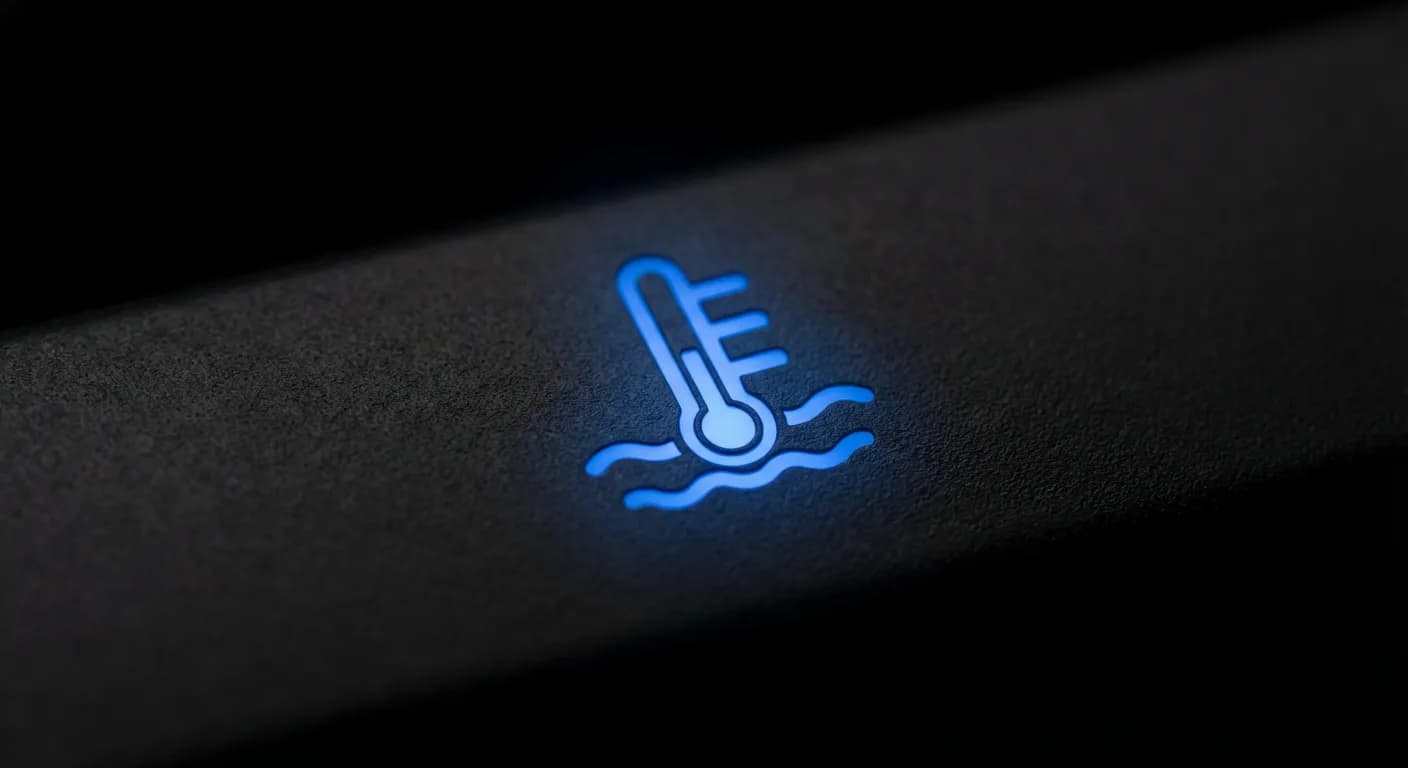 Icône de voyant moteur bleu sur fond noir