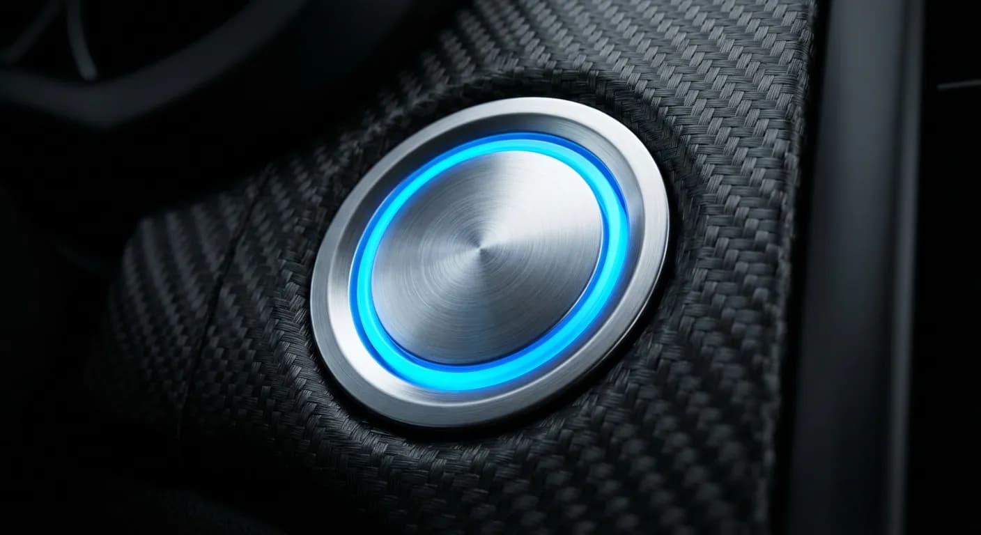 Gros plan sur un bouton de démarrage start-stop de voiture moderne