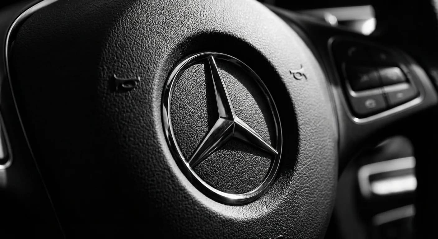 Gros plan emblématique du volant Mercedes-Benz
