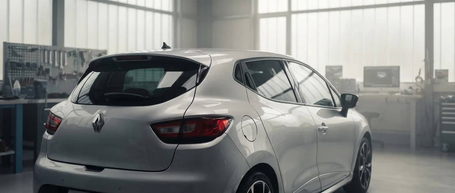 Installation d'une caméra de recul sur une Renault Clio 4 dans un atelier professionnel