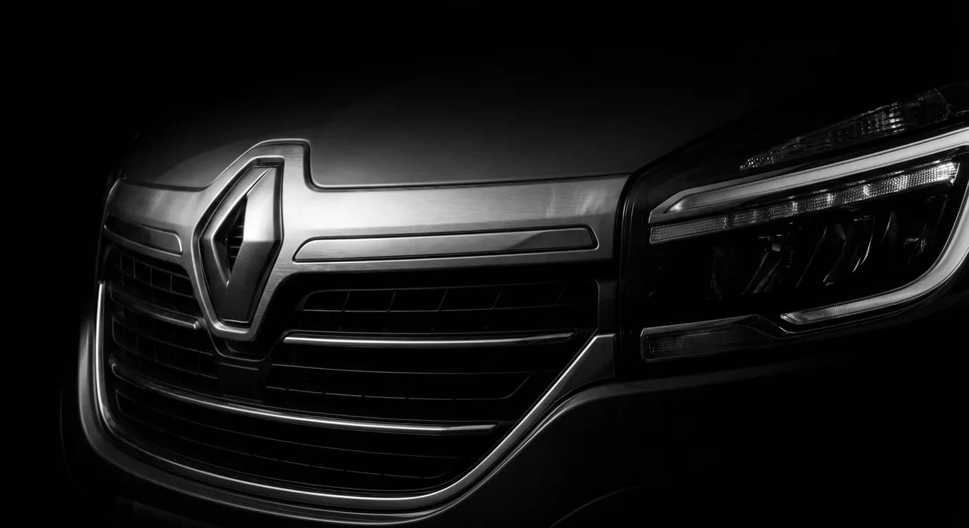 Gros plan iconique sur la face avant d'un Renault Trafic mettant en avant sa fiabilité.