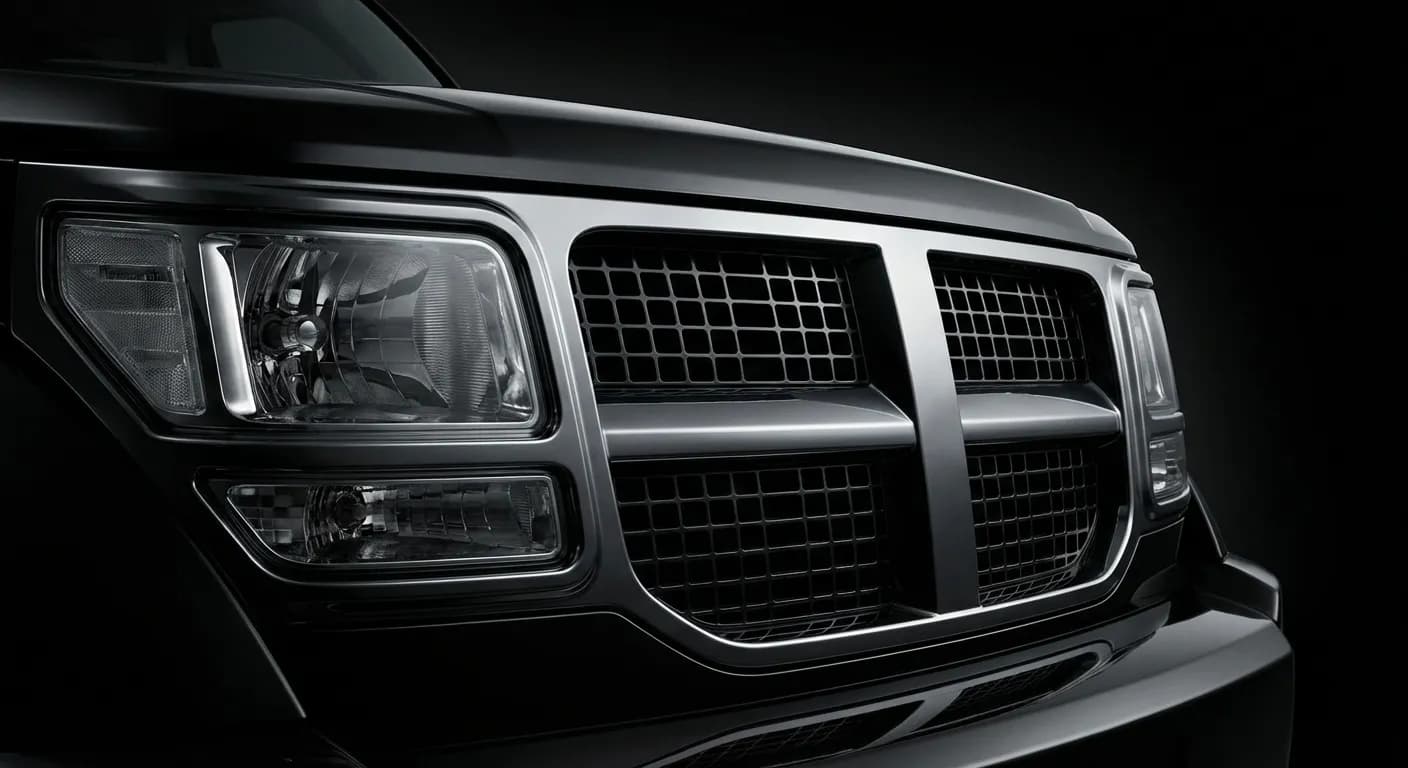 Gros plan sur la face avant robuste et la calandre du Dodge Nitro V6
