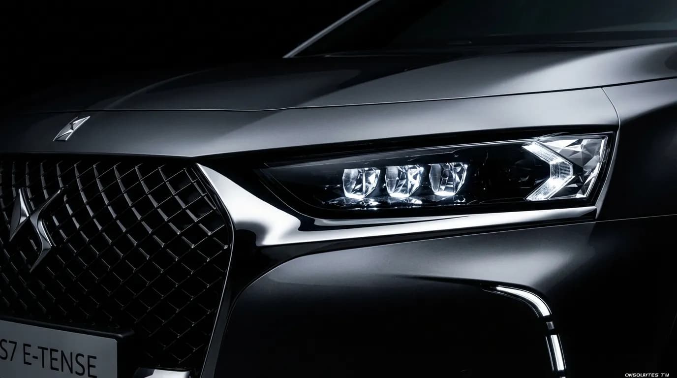 Détail du phare LED et de la calandre du DS7 hybride