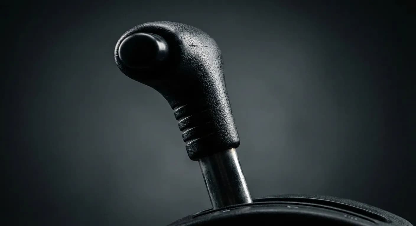 Gros plan sur le levier de vitesse d'une boîte automatique de VW T4, éclairage studio contrasté