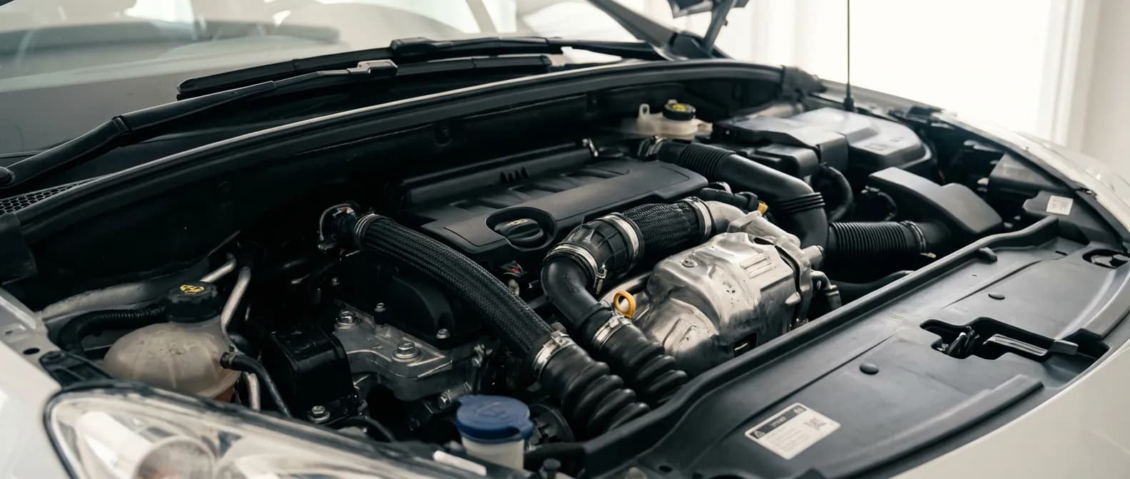 Vue d'ensemble cinématique du compartiment moteur d'une Citroën C3 1.4 HDI avec un éclairage professionnel